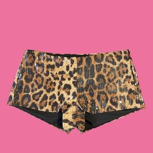 Edikted Leopard Sequin High Waist Shorts
